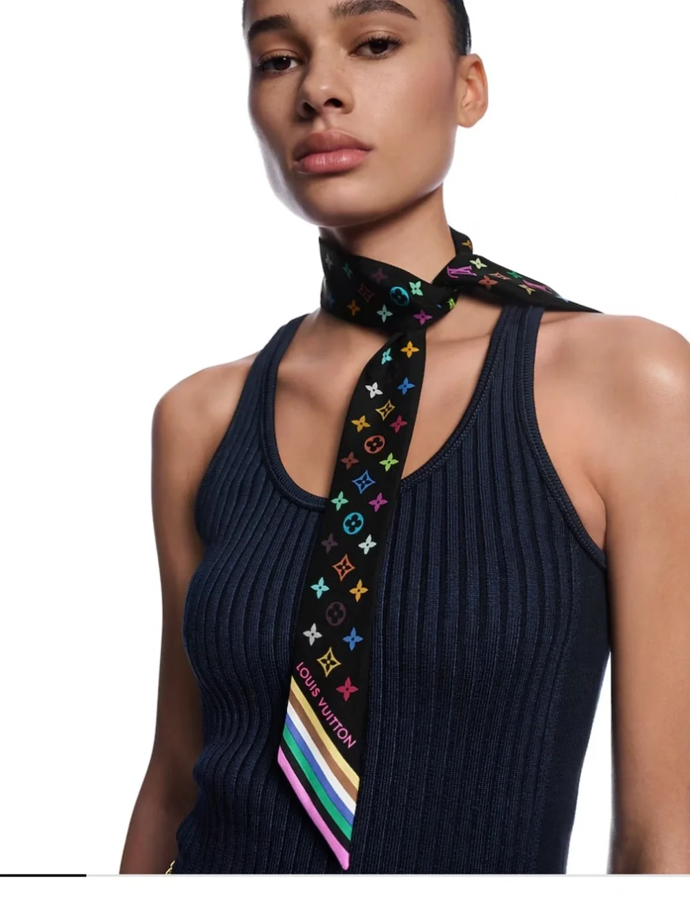 Louis. Vuitton. Multi-Color Signature Monogram Twilly T.M. L.E. Scarf
